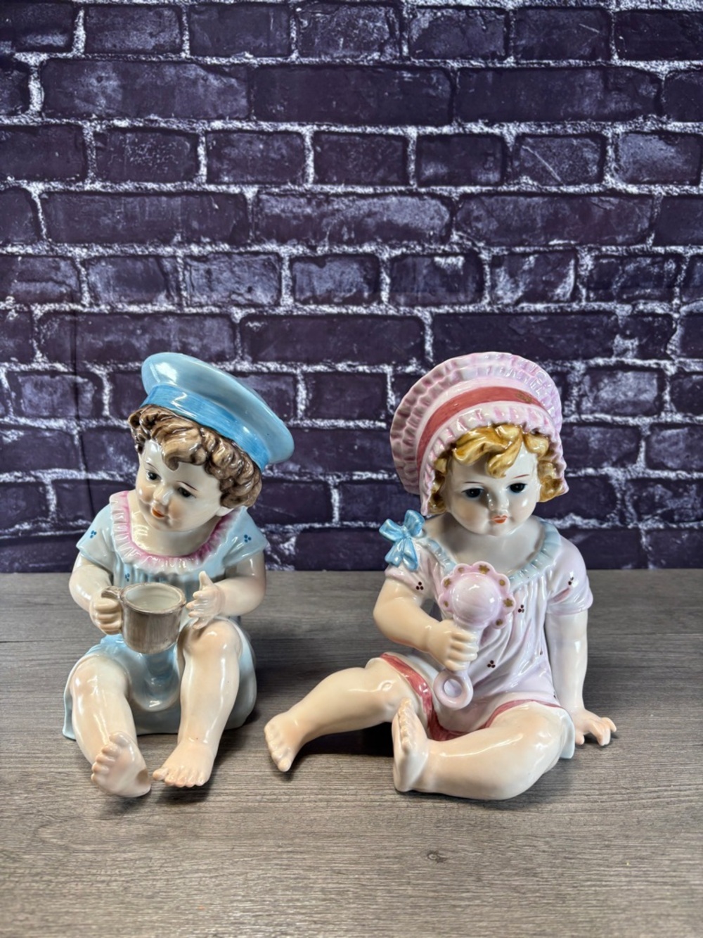 Vintage Porcelain Piano Boy and Girl